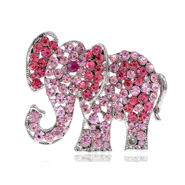 Little Elephant Antique Clear Pave Rhinestone Elephant Pin Brooch Red Rhinestone Eye